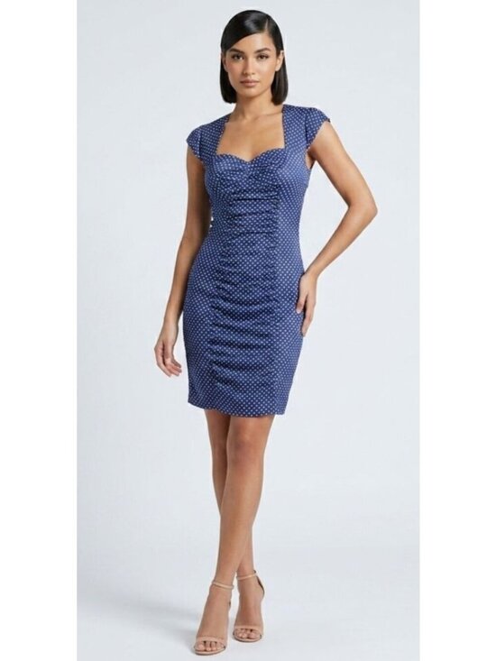 Guess Dresses & Skirts - Women's - Guess Blue & White Satin Polka Dot Pin-Up Dress, Size 2